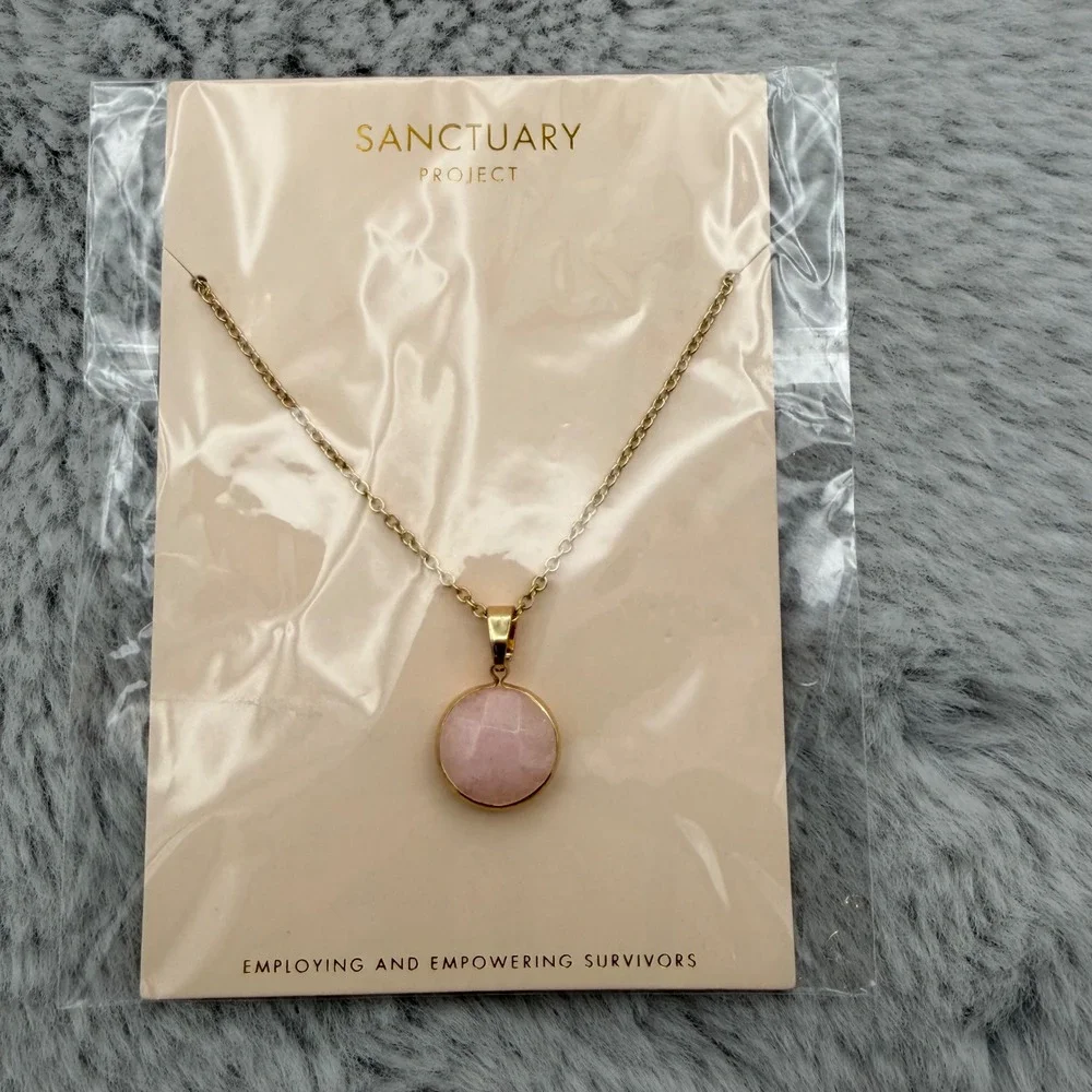 Sanctuary Project Necklace Pink Rose Serenity Stone Gold Tone NEW